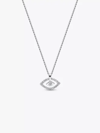 Pandora Talisman Halskette mit Anhänger aus Sterlingsilber und im Labor gezüchtetem Diamanten „Evil Eye“, 0,13 ct TW, Sterlingsilber Pandora Talisman Halskette mit Anhänger aus Sterlingsilber und im Labor gezüchtetem Diamanten „Evil Eye“, 0,13 ct TW, Sterlingsilber