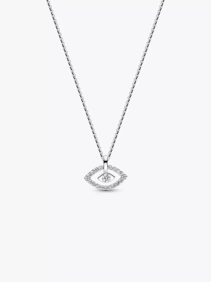 Pandora Talisman Halskette mit Anhänger aus Sterlingsilber und im Labor gezüchtetem Diamanten „Evil Eye“, 0,13 ct TW, Sterlingsilber