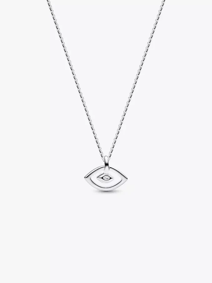 Pandora Talisman Halskette mit Anhänger aus Sterlingsilber und im Labor gezüchtetem Diamanten „Evil Eye“, 0,13 ct TW, Sterlingsilber