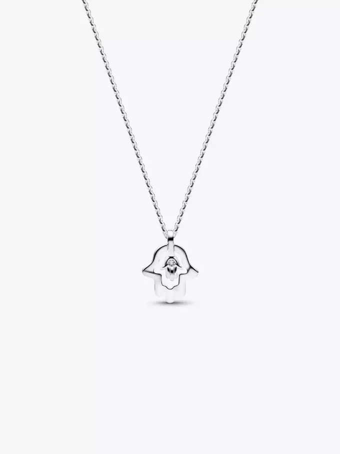 Pandora Talisman Halskette mit Hamsa-Hand-Anhänger aus Sterlingsilber und Lab-Grown Diamonds, 0,15 ct insgesamt, Sterlingsilber