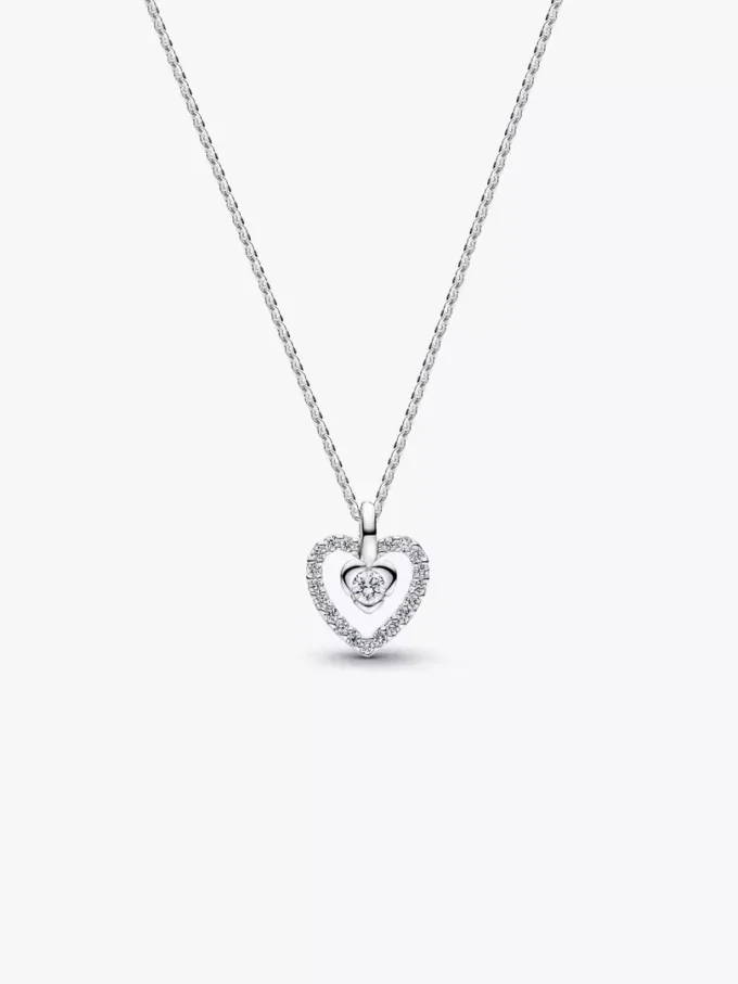 Pandora Talisman Halskette mit Herzanhänger aus Sterlingsilber und Lab-Grown Diamonds, 0,13 ct TW, Sterlingsilber