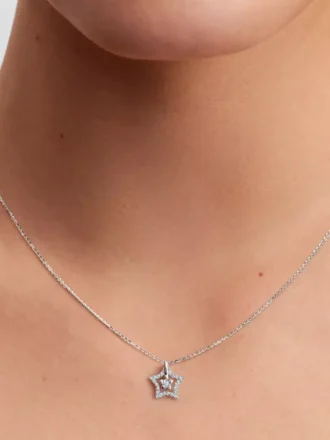 Pandora Talisman Halskette mit Sternanhänger aus Sterlingsilber und Lab-Grown Diamonds, 0,15+ Karat insgesamt, Sterlingsilber Pandora Talisman Halskette mit Sternanhänger aus Sterlingsilber und Lab-Grown Diamonds, 0,15+ Karat insgesamt, Sterlingsilber