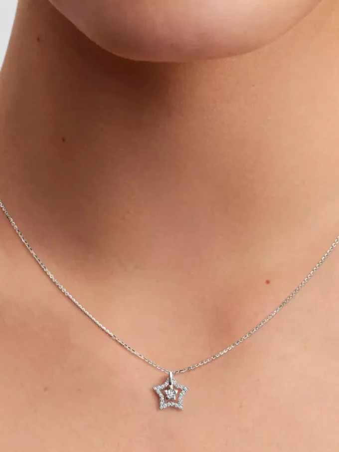 Pandora Talisman Halskette mit Sternanhänger aus Sterlingsilber und Lab-Grown Diamonds, 0,15+ Karat insgesamt, Sterlingsilber
