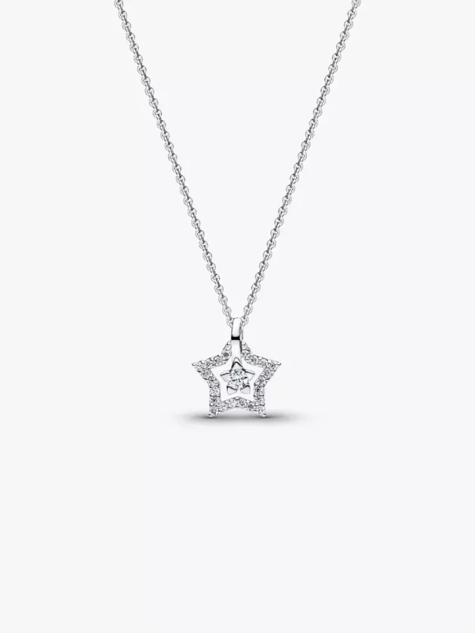 Pandora Talisman Halskette mit Sternanhänger aus Sterlingsilber und Lab-Grown Diamonds, 0,15+ Karat insgesamt, Sterlingsilber