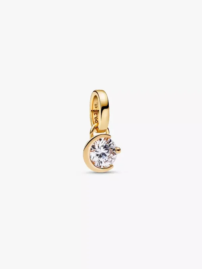 Pandora Talisman Mond-Anhänger aus 14 Karat Gold mit synthetischem Diamanten, 0,25 Karat insgesamt, 14 Karat Gold