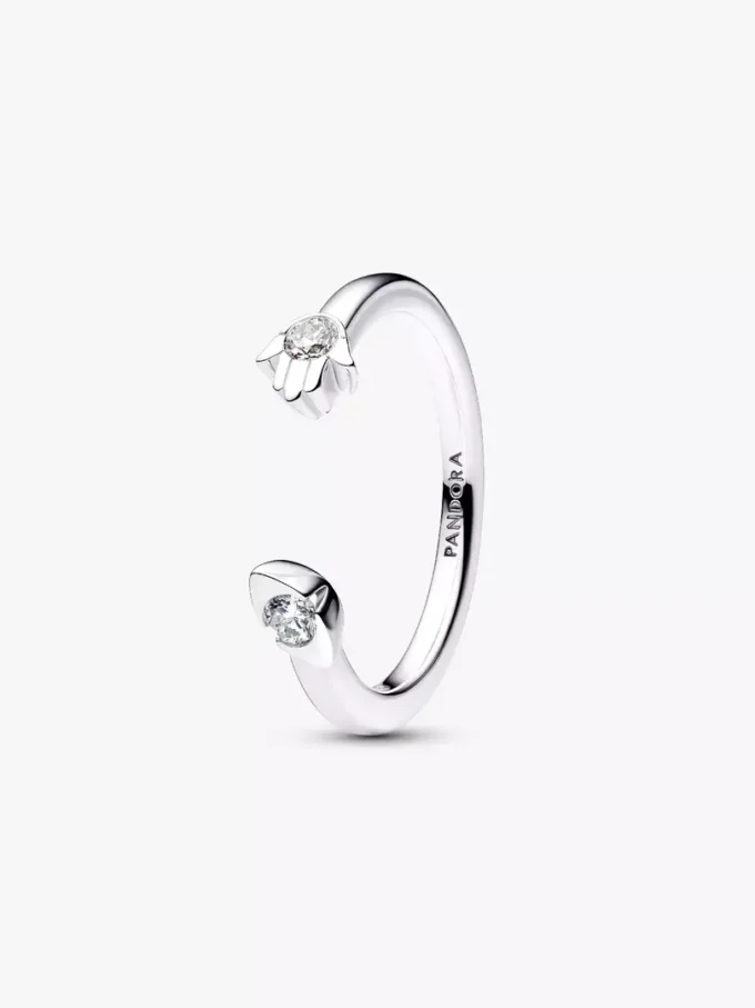 Pandora Talisman offener Ring aus Sterlingsilber mit Lab-Grown Diamonds, „Evil Eye“ und Hamsa-Hand, 0,13 ct TW, Sterlingsilber Pandora Talisman offener Ring aus Sterlingsilber mit Lab-Grown Diamonds, „Evil Eye“ und Hamsa-Hand, 0,13 ct TW, Sterlingsilber