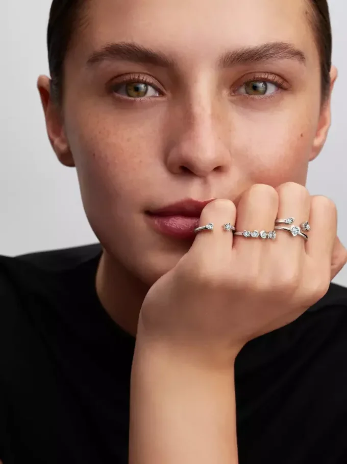 Pandora Talisman offener Ring aus Sterlingsilber mit Lab-Grown Diamonds, „Evil Eye“ und Hamsa-Hand, 0,13 ct TW, Sterlingsilber Pandora Talisman offener Ring aus Sterlingsilber mit Lab-Grown Diamonds, „Evil Eye“ und Hamsa-Hand, 0,13 ct TW, Sterlingsilber