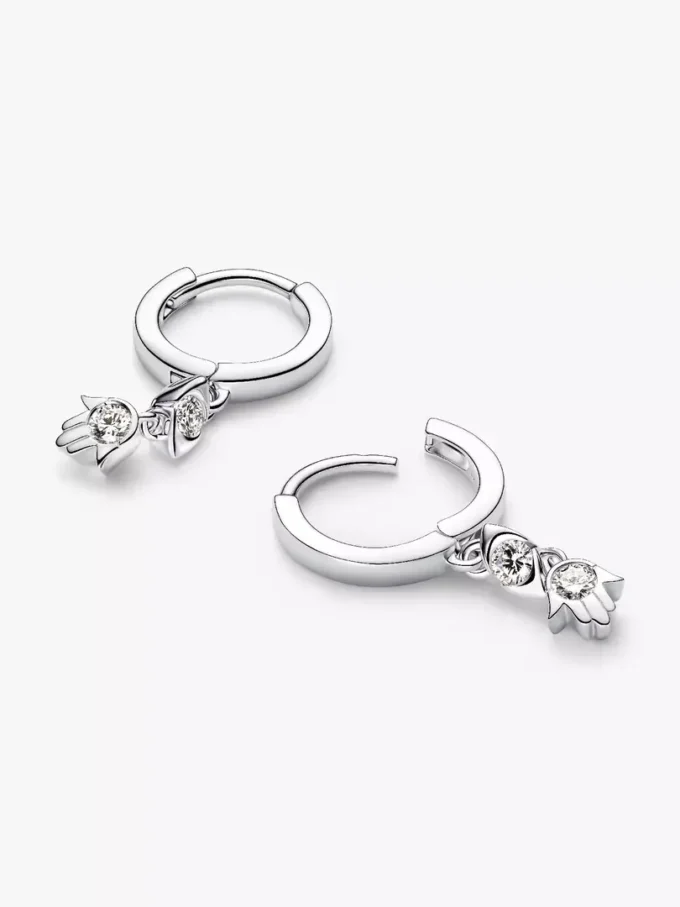 Pandora Talisman Ohrringe aus Sterlingsilber mit Lab-Grown Diamonds, „Evil Eye“ und Hamsa-Hand, 0,20 ct insgesamt, Sterlingsilber Pandora Talisman Ohrringe aus Sterlingsilber mit Lab-Grown Diamonds, „Evil Eye“ und Hamsa-Hand, 0,20 ct insgesamt, Sterlingsilber
