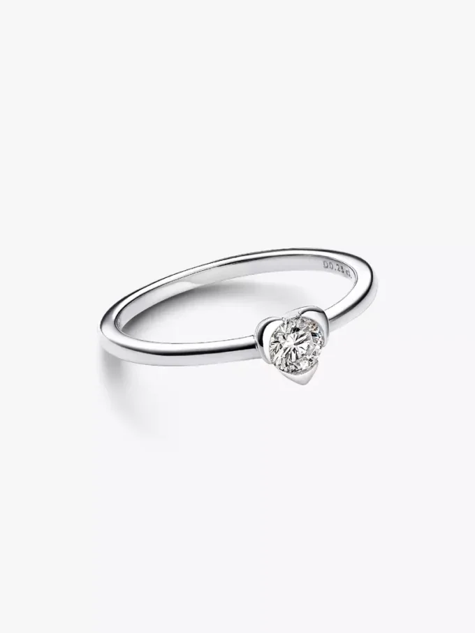 Pandora Talisman Sterling-Silber-Herzring mit synthetischem Diamanten, 0,25 Karat insgesamt, Sterling-Silber Pandora Talisman Sterling-Silber-Herzring mit synthetischem Diamanten, 0,25 Karat insgesamt, Sterling-Silber