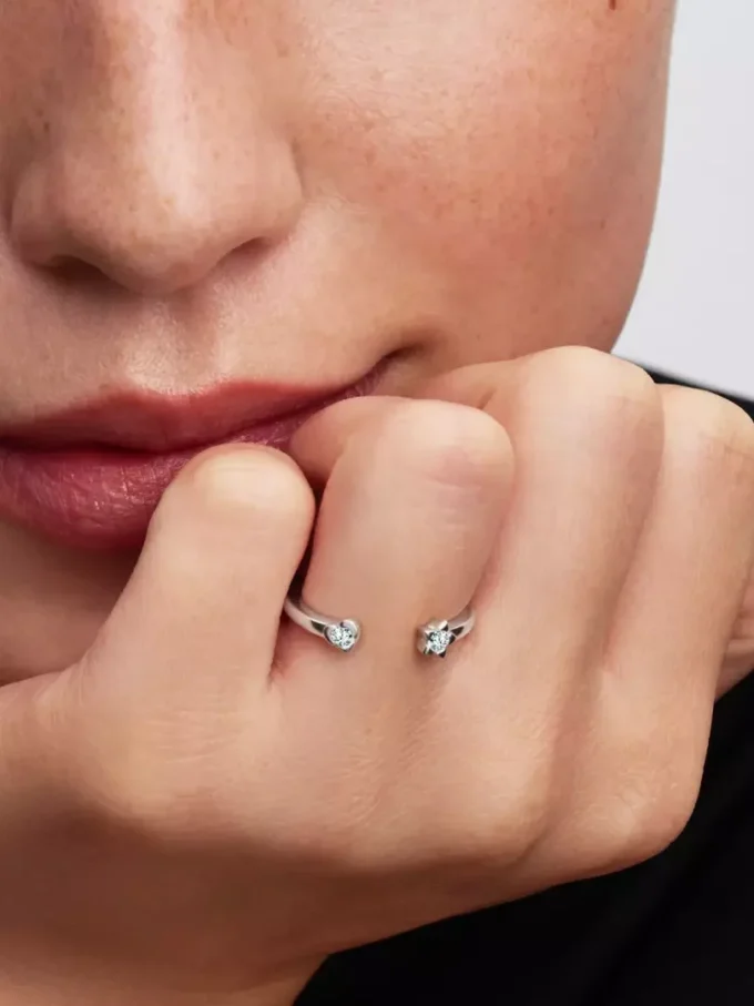 Pandora Talisman Sterling-Silber-Ring mit Herz- und Stern-Motiv aus im Labor gezüchteten Diamanten, 0,13 ct insgesamt, Sterling-Silber Pandora Talisman Sterling-Silber-Ring mit Herz- und Stern-Motiv aus im Labor gezüchteten Diamanten, 0,13 ct insgesamt, Sterling-Silber