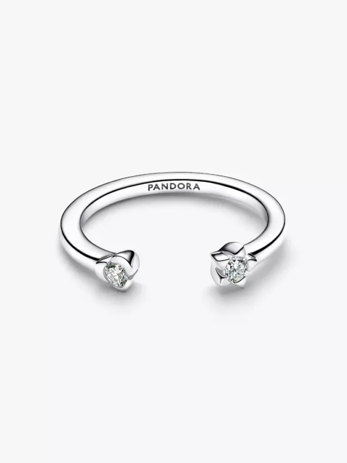 Pandora Talisman Sterling-Silber-Ring mit Herz- und Stern-Motiv aus im Labor gezüchteten Diamanten, 0,13 ct insgesamt, Sterling-Silber Pandora Talisman Sterling-Silber-Ring mit Herz- und Stern-Motiv aus im Labor gezüchteten Diamanten, 0,13 ct insgesamt, Sterling-Silber