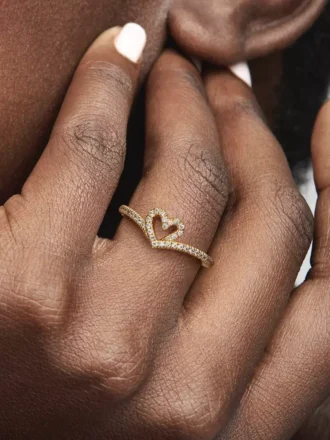 Pandora Timeless funkelnder Herzring, 14-karätig vergoldet