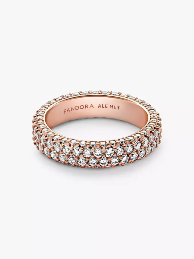 Pandora Timeless Pavé-Doppelreihiger Ring, 14 Karat Roségold-Beschichtung