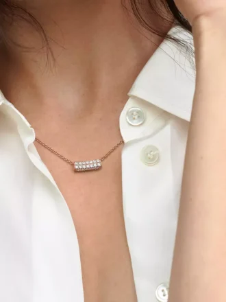 Pandora Timeless Pavé Double-Row Bar Collier Halskette, 14 Karat Roségold-Beschichtung Pandora Timeless Pavé Double-Row Bar Collier Halskette, 14 Karat Roségold-Beschichtung