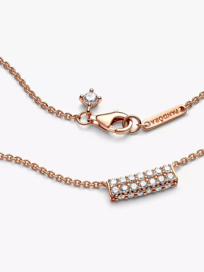 Pandora Timeless Pavé Double-Row Bar Collier Halskette, 14 Karat Roségold-Beschichtung