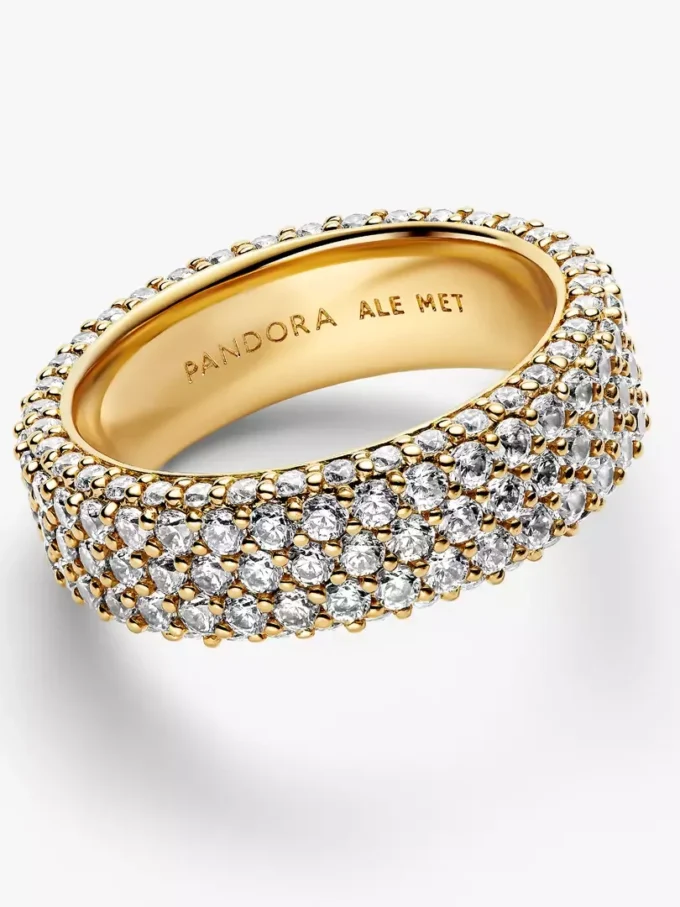 Pandora Timeless Pavé Dreireihiger Ring, 14 Karat vergoldet