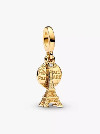 Paris Eiffelturm, im Labor gezüchteter Diamant, gravierbarer Doppel-Dangle Charm, 0,009 ct TW, 14-karätige Vergoldung Paris Eiffelturm, im Labor gezüchteter Diamant, gravierbarer Doppel-Dangle Charm, 0,009 ct TW, 14-karätige Vergoldung