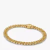 Pavé-Armband mit kubanischer Kette, 14 Karat vergoldet Pavé-Armband mit kubanischer Kette, 14 Karat vergoldet