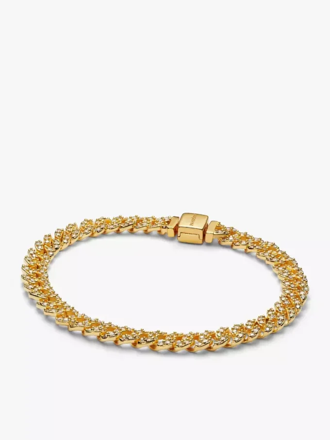 Pavé-Armband mit kubanischer Kette, 14 Karat vergoldet Pavé-Armband mit kubanischer Kette, 14 Karat vergoldet