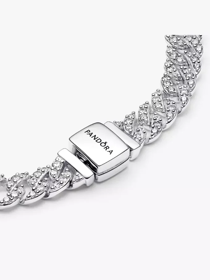 Pavé-Armband mit kubanischer Kette aus Sterlingsilber Pavé-Armband mit kubanischer Kette aus Sterlingsilber
