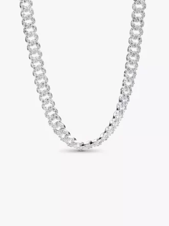 Pavé-Halskette mit kubanischer Kette aus Sterlingsilber