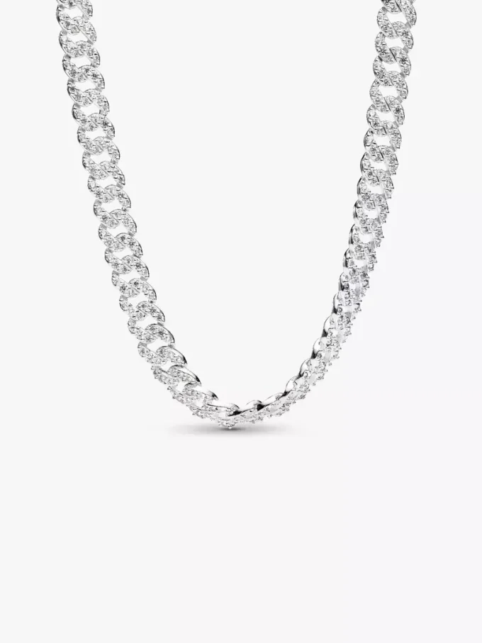 Pavé-Halskette mit kubanischer Kette aus Sterlingsilber Pavé-Halskette mit kubanischer Kette aus Sterlingsilber