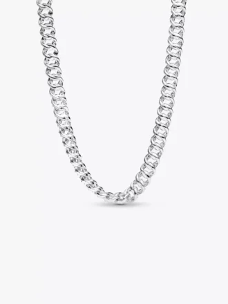 Pavé-Halskette mit kubanischer Kette aus Sterlingsilber
