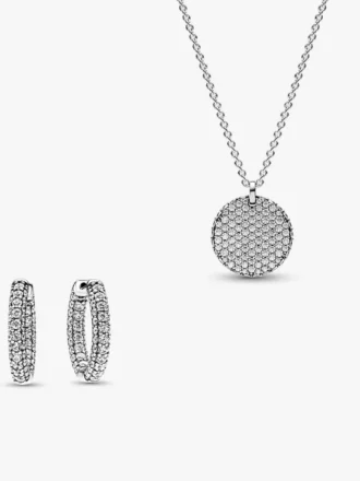 Pavé-Halskette mit runden Perlen und Ohrringen, 2er-Set