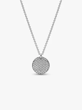 Endgültiger Verkauf – Pandora Timeless Pavé Round Pendant Halskette aus Sterlingsilber