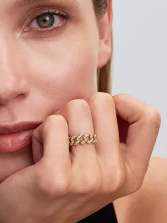 Pavé-Ring mit kubanischer Kette, 14-karätig vergoldet