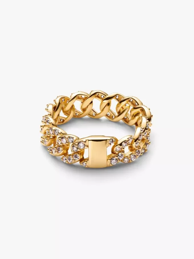 Pavé-Ring mit kubanischer Kette, 14-karätig vergoldet