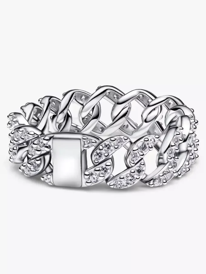 Pavé-Ring mit kubanischer Kette aus Sterlingsilber Pavé-Ring mit kubanischer Kette aus Sterlingsilber