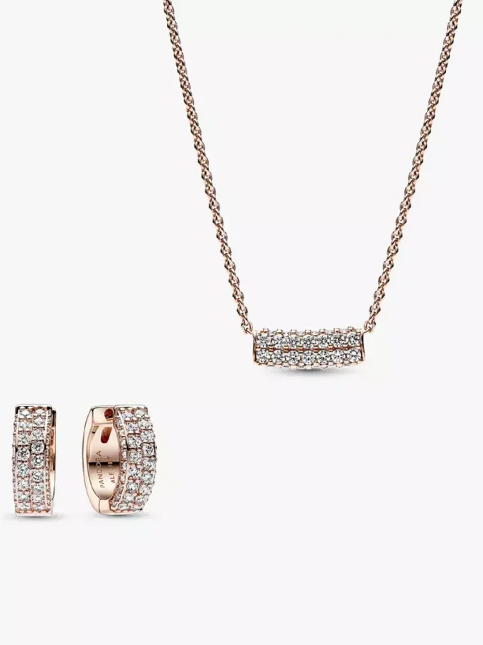 Pavé-Rose-Halskette und Ohrringe, zweireihig, 2er-Set Pavé-Rose-Halskette und Ohrringe, zweireihig, 2er-Set