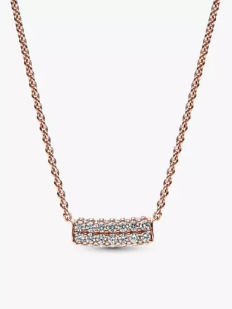 Pandora Timeless Pavé Double-Row Bar Collier Halskette, 14 Karat Roségold-Beschichtung Pandora Timeless Pavé Double-Row Bar Collier Halskette, 14 Karat Roségold-Beschichtung
