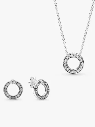 Pavé- und Logo-Kreis-Halskette und Ohrring-Set (2er-Set)
