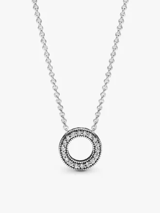 Pandora Logo Pavé Circle Collier Halskette aus Sterlingsilber