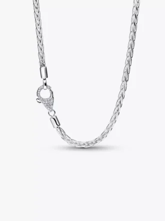 Pavé-Verschluss-Charm-Halskette mit Fuchsschwanzkette aus Sterlingsilber