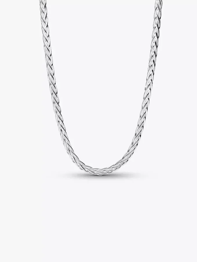 Pavé-Verschluss-Charm-Halskette mit Fuchsschwanzkette aus Sterlingsilber Pavé-Verschluss-Charm-Halskette mit Fuchsschwanzkette aus Sterlingsilber
