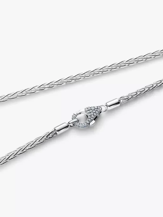 Pavé-Verschluss-Charm-Halskette mit Fuchsschwanzkette aus Sterlingsilber Pavé-Verschluss-Charm-Halskette mit Fuchsschwanzkette aus Sterlingsilber