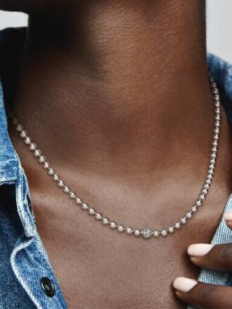 Perlen- und Pavé-Halskette – Sterlingsilber