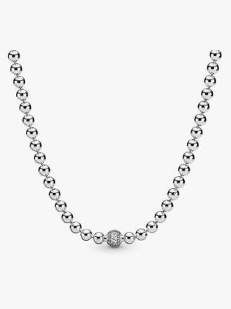 Perlen- und Pavé-Halskette – Sterlingsilber