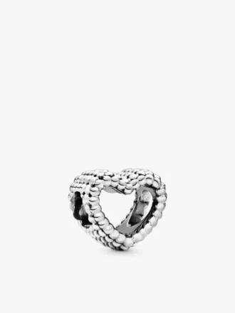 Perlenbesetzter offener Herz-Charm aus Sterlingsilber