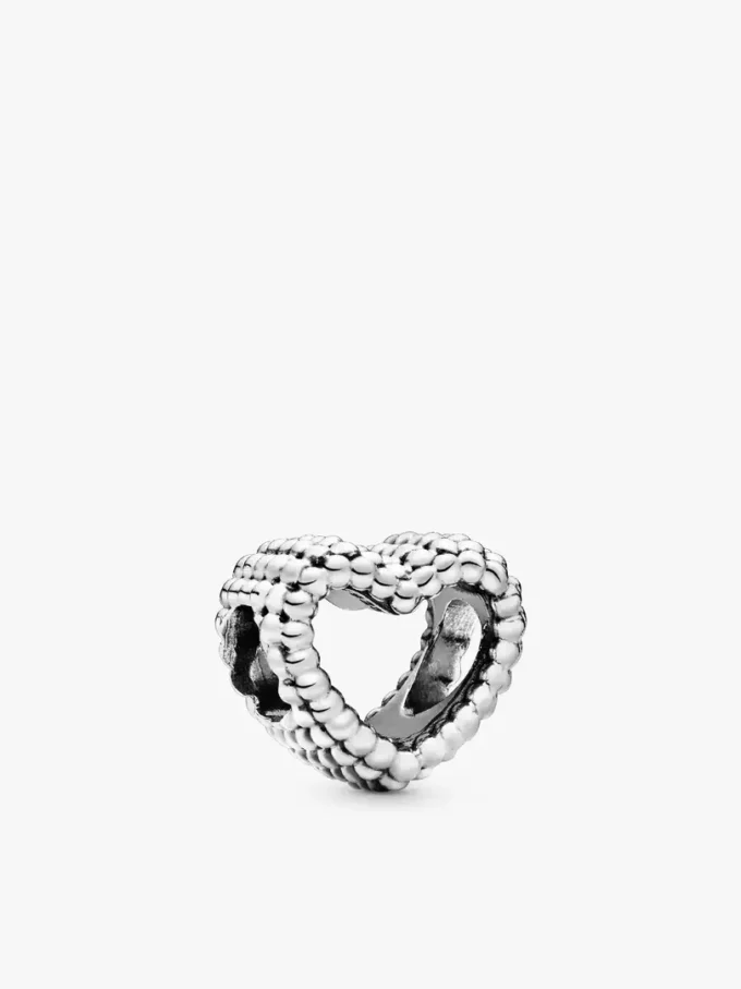 Perlenbesetzter offener Herz-Charm aus Sterlingsilber Perlenbesetzter offener Herz-Charm aus Sterlingsilber
