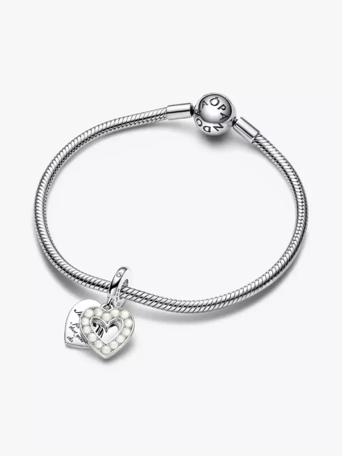 Perlmuttweißes Herz-Dangle Charm aus Sterlingsilber Perlmuttweißes Herz-Dangle Charm aus Sterlingsilber