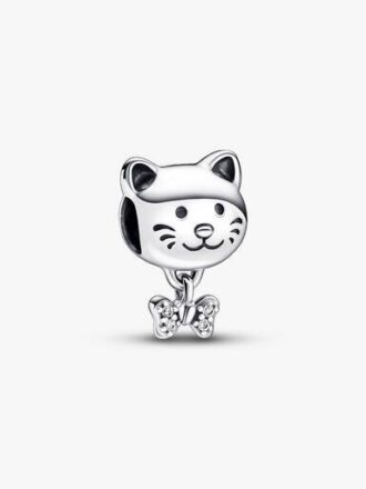 Pet Cat & Bow Charm – Sterlingsilber