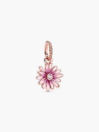 Pink Daisy Flower Dangle Charm – 14 Karat Roségold-Beschichtung