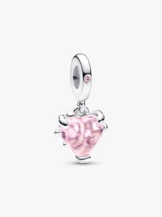 Pink Family Tree & Heart Dangle Charm – Sterlingsilber
