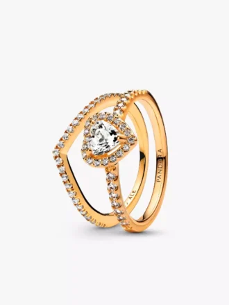 Playful Love Golden Elevated Heart Wishbone Ring-Set, 2er-Set