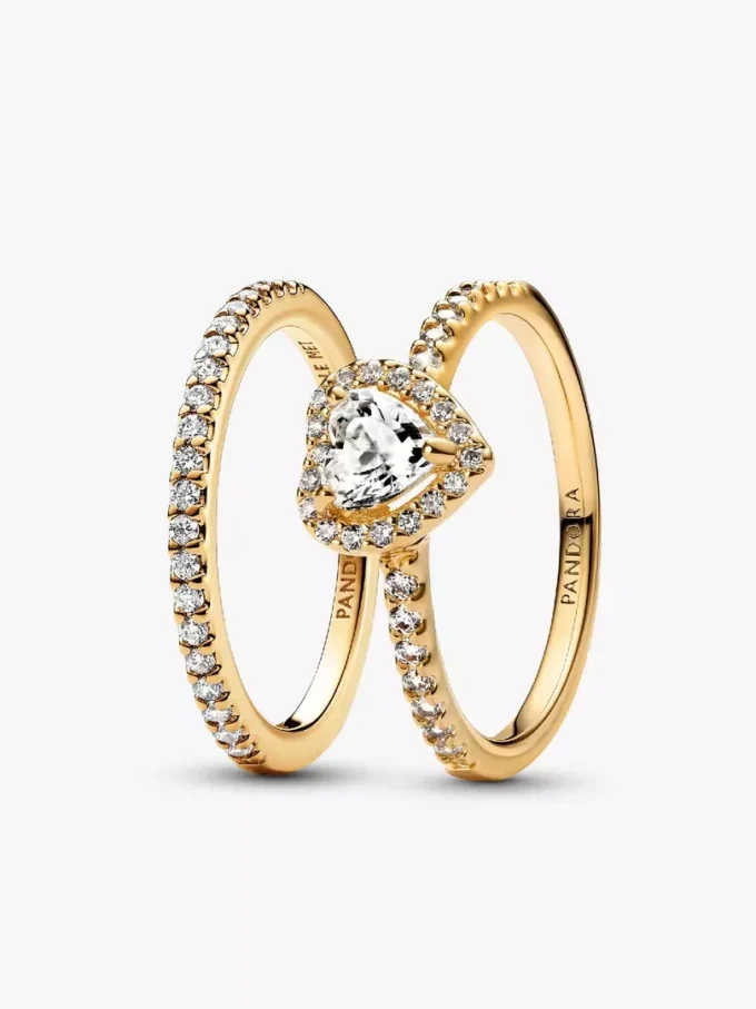 „Playful Love“ – Ring-Set mit goldenem, erhöhtem Herz und funkelndem Band (2er-Set) „Playful Love“ – Ring-Set mit goldenem, erhöhtem Herz und funkelndem Band (2er-Set)