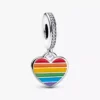 Pride-Regenbogen-Herz-Dangle Charm aus Sterlingsilber